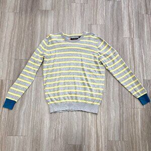 Ben Sherman Men's XL Striped Sweater Gray Yellow Blue-Green Cuffs